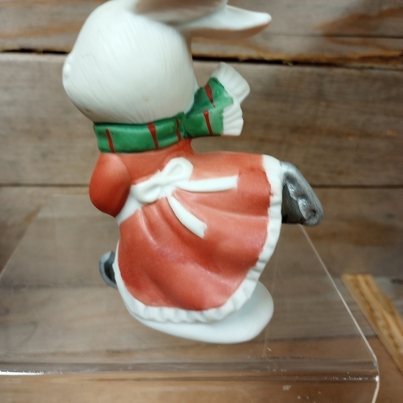 Pair of Skating Bunnies Christmas Figurines Homco Home Interior Holiday Decor - Picture 5 of 7